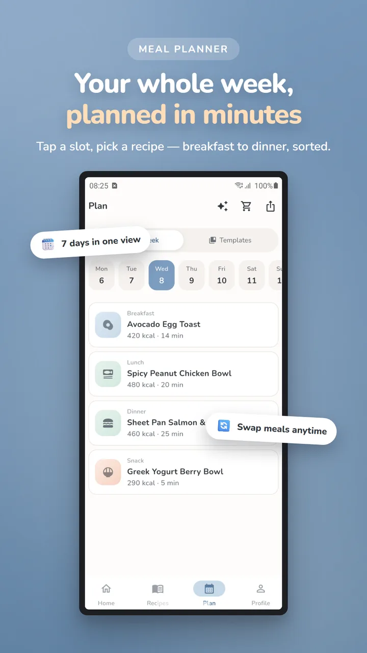 Mealique screenshot: Weekly meal planner