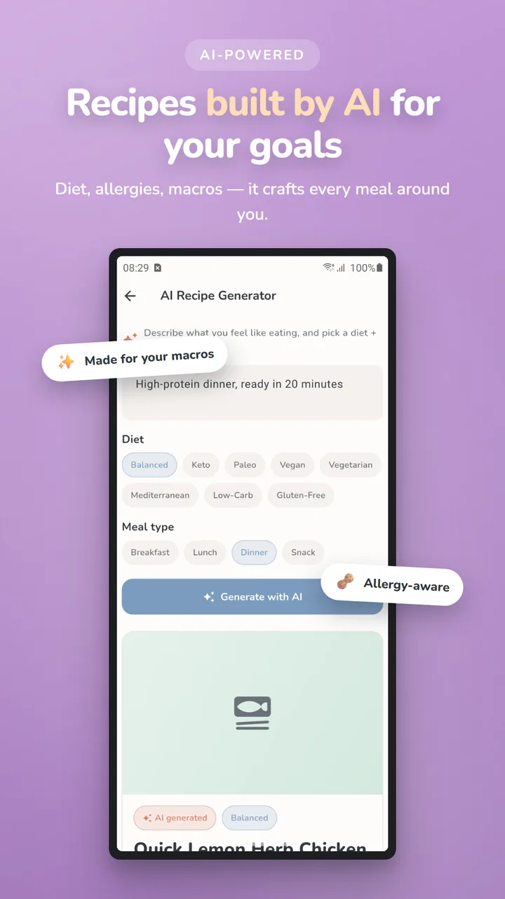 Mealique screenshot: AI meal plan generator